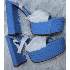 Gianni Bini Blue White Chunky Platform Heels Lace Up Sandal Women’s Size 11 NWOB